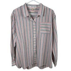 Barbour Holywell Shirt Women's 14 Pink Black Striped Cotton Linen Quiet Luxury